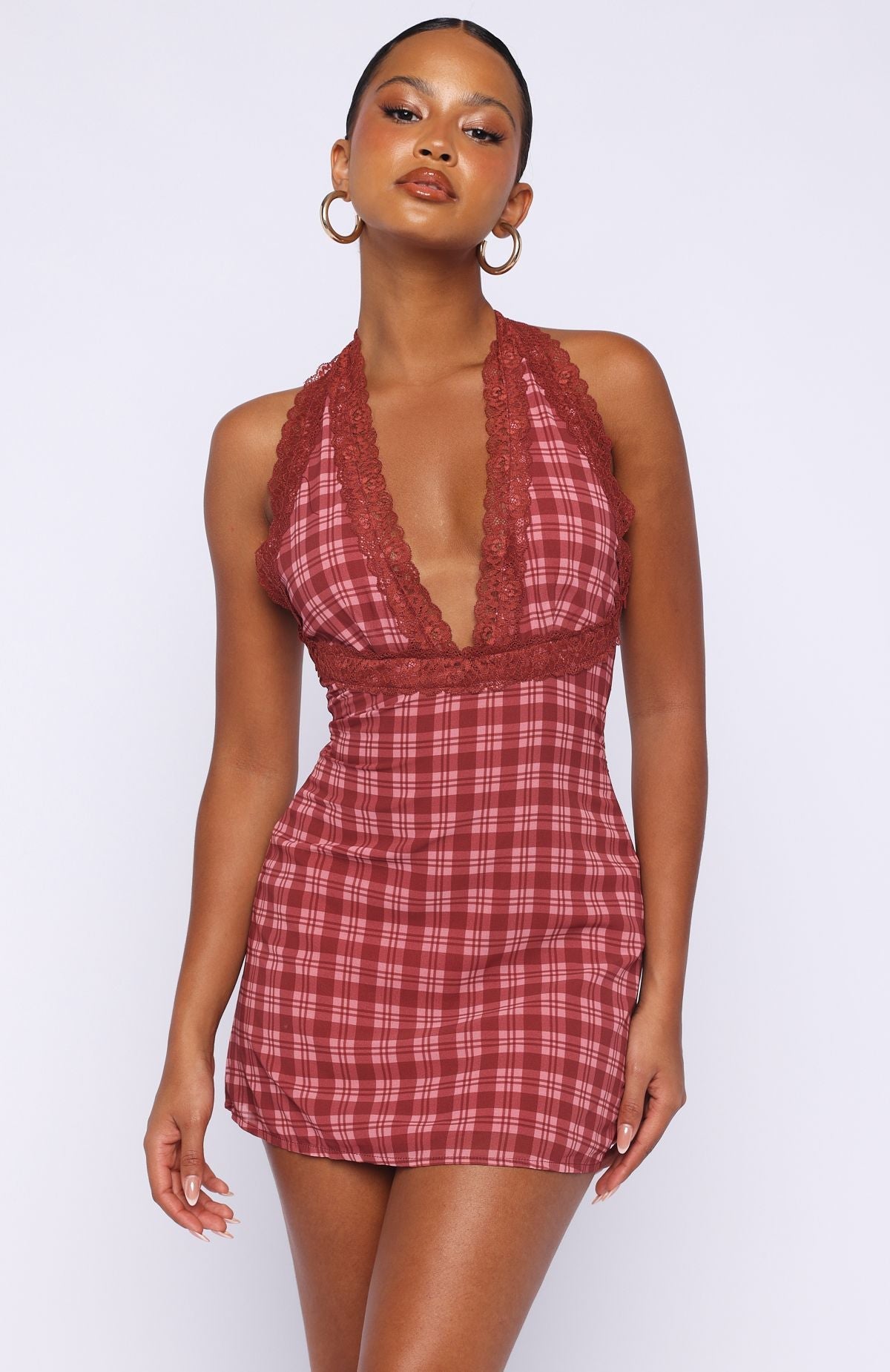 Trending A Girls Girl Mini Dress Berry Plaid