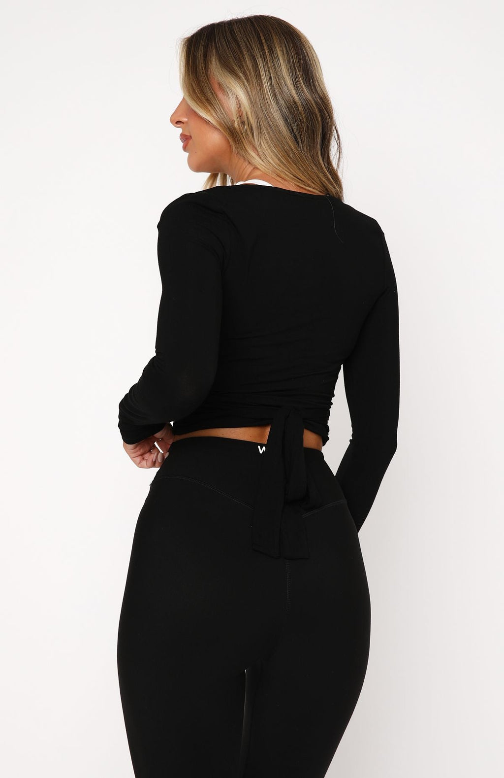 Trending Staying Cute Long Sleeve Wrap Top Black