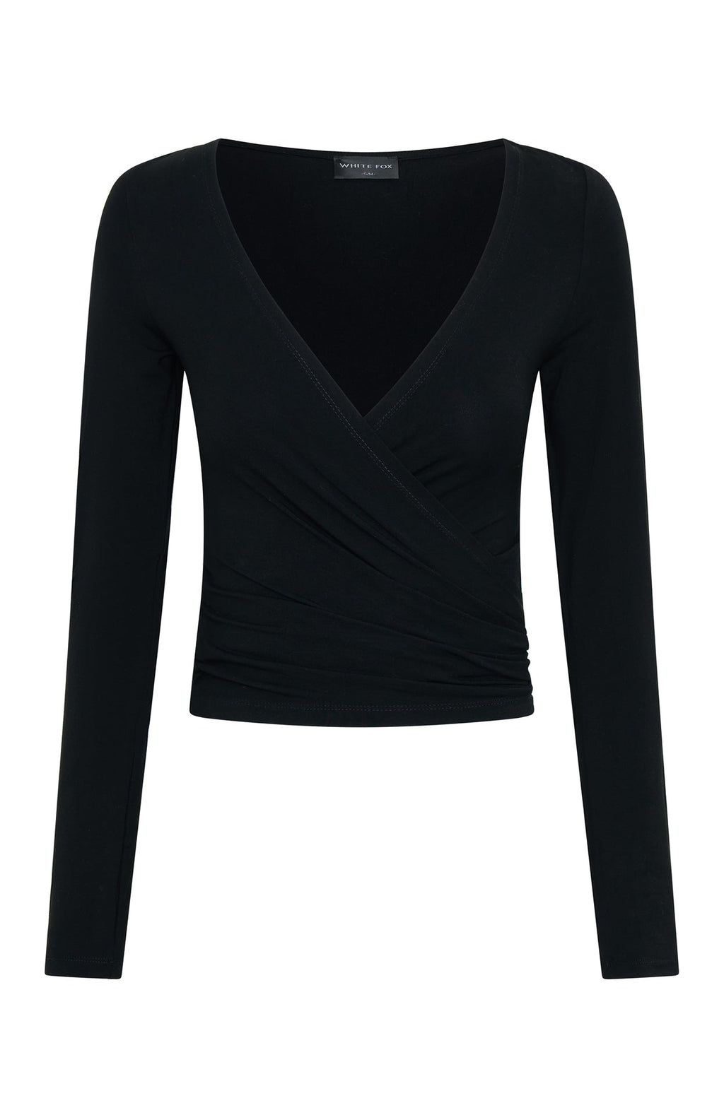 Trending Staying Cute Long Sleeve Wrap Top Black