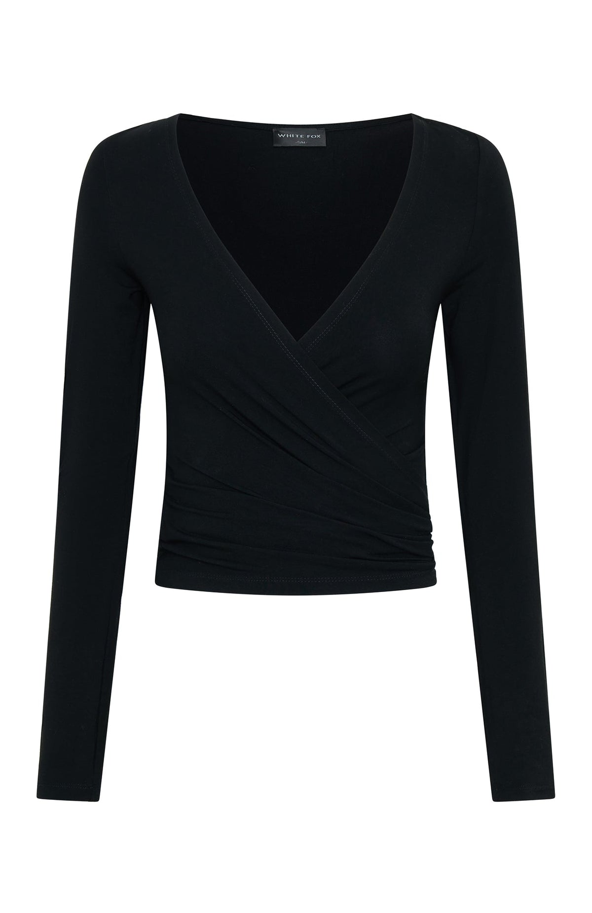 Trending Staying Cute Long Sleeve Wrap Top Black