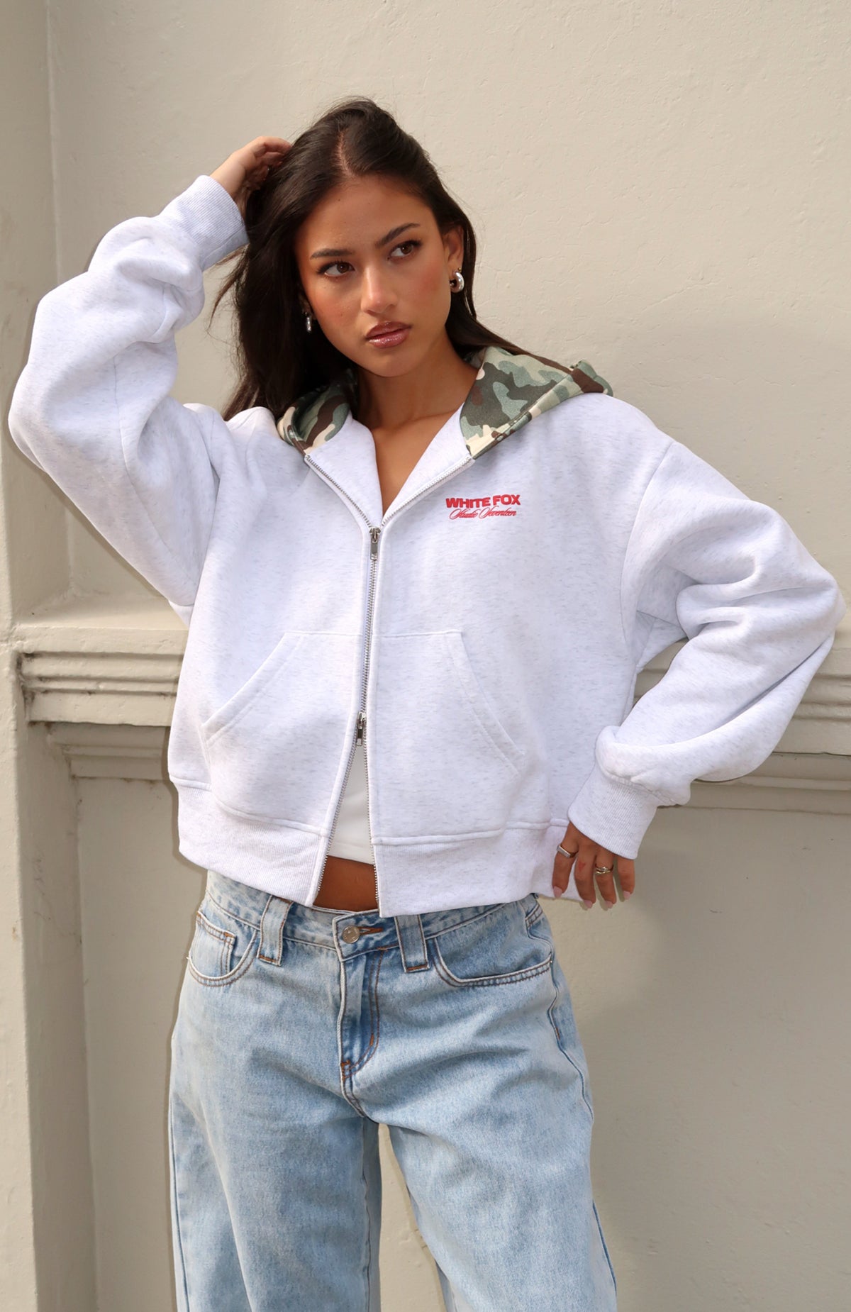 Trending Studio 17 Winona Boxy Zip Front Hoodie Grey Marle