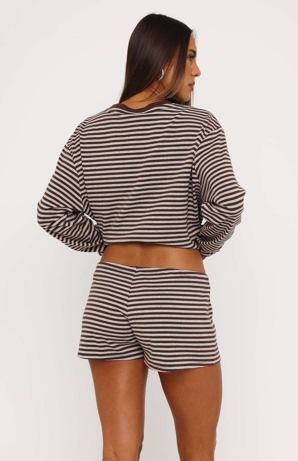 Trending Touchdown Long Sleeve Tee ChocGrey Marle Stripe