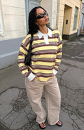 Trending Soft Rewind Knit Sweater Honeycomb Choc Stripe
