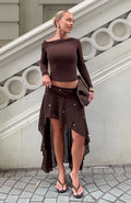 Trending Starry Eyed Sequin Midi Skirt Chocolate