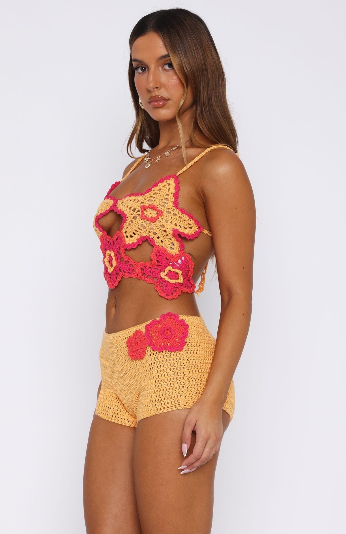 Trending So Fresh Crochet Top Pastel OrangePink