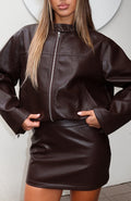 Trending Tell Me Nothing PU Jacket Chocolate
