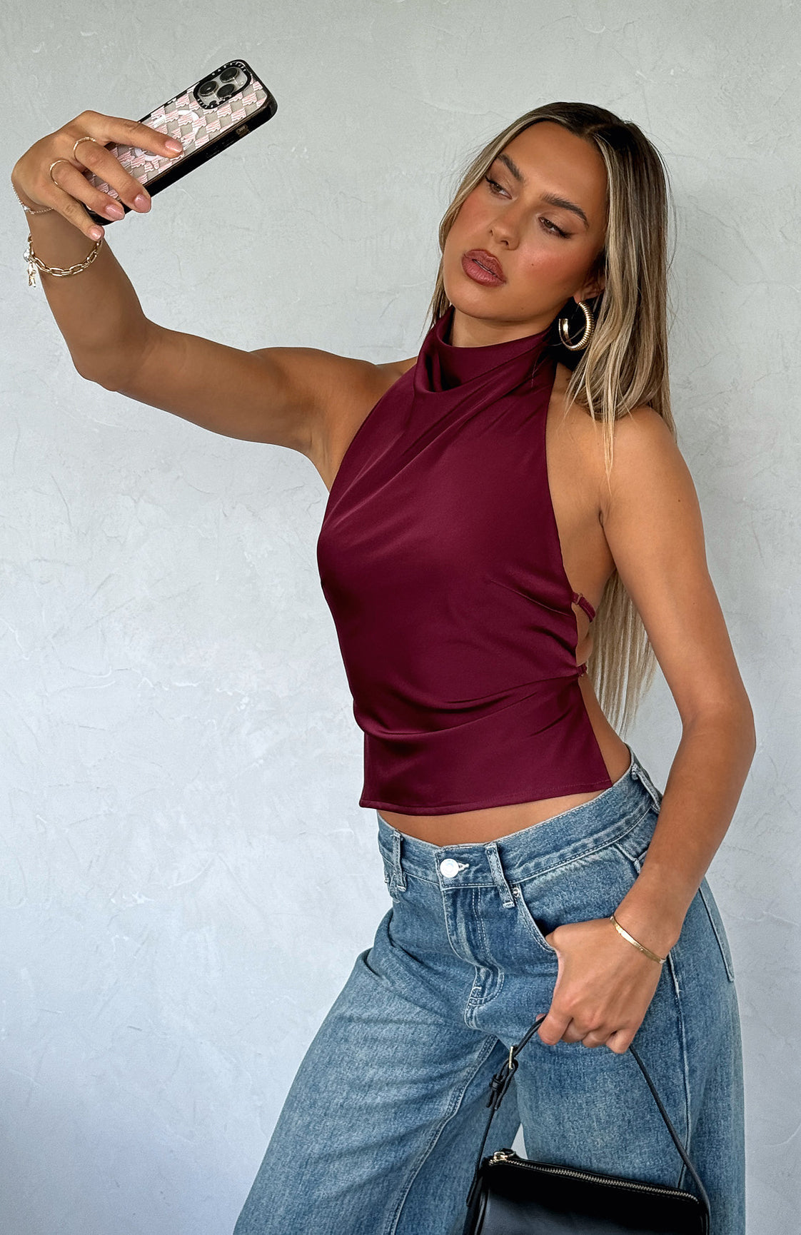 Trending Time Passes Halter Top Merlot