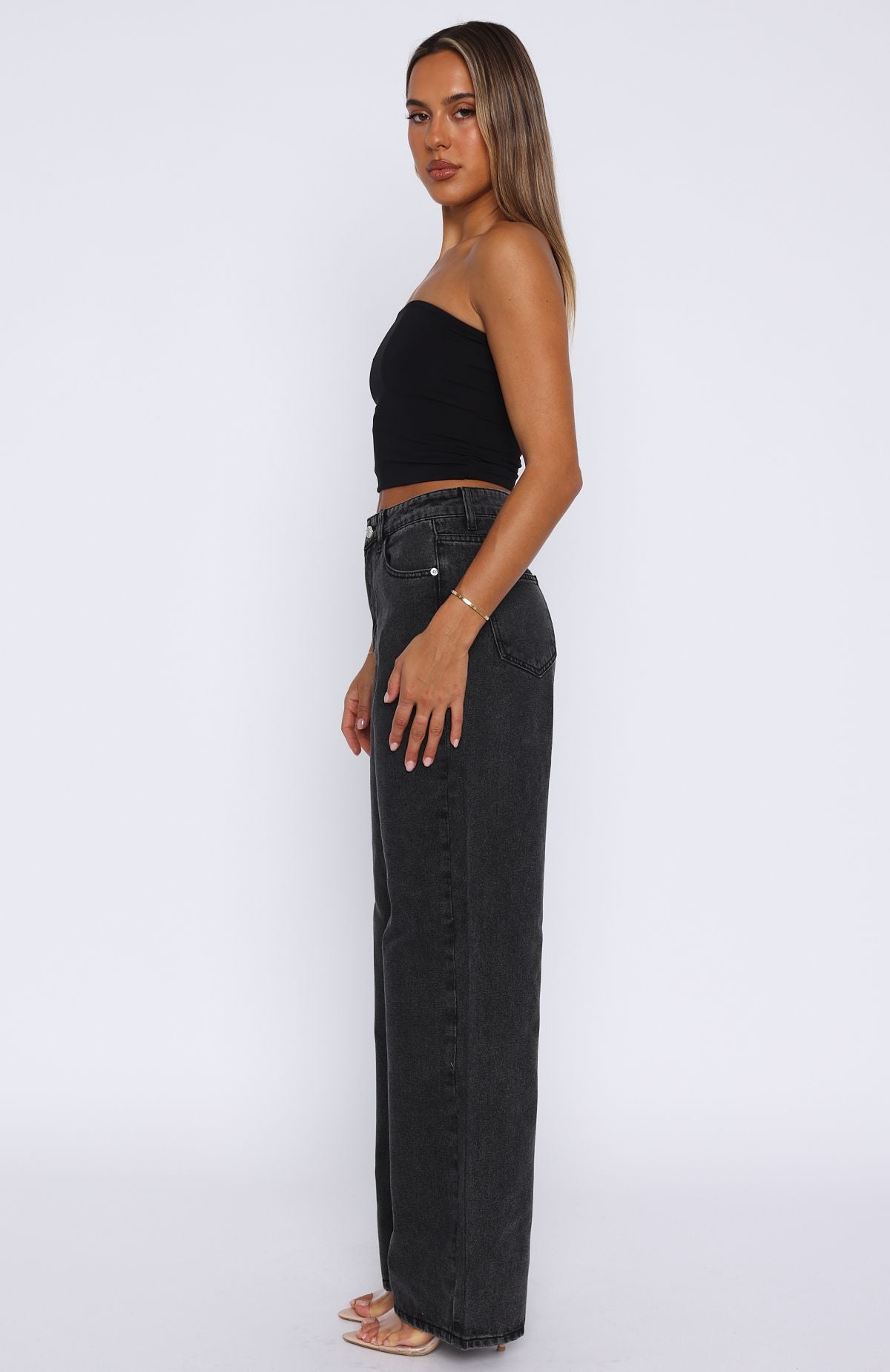 Trending Bring The Style High Rise Wide Leg Jeans Black Acid Wash