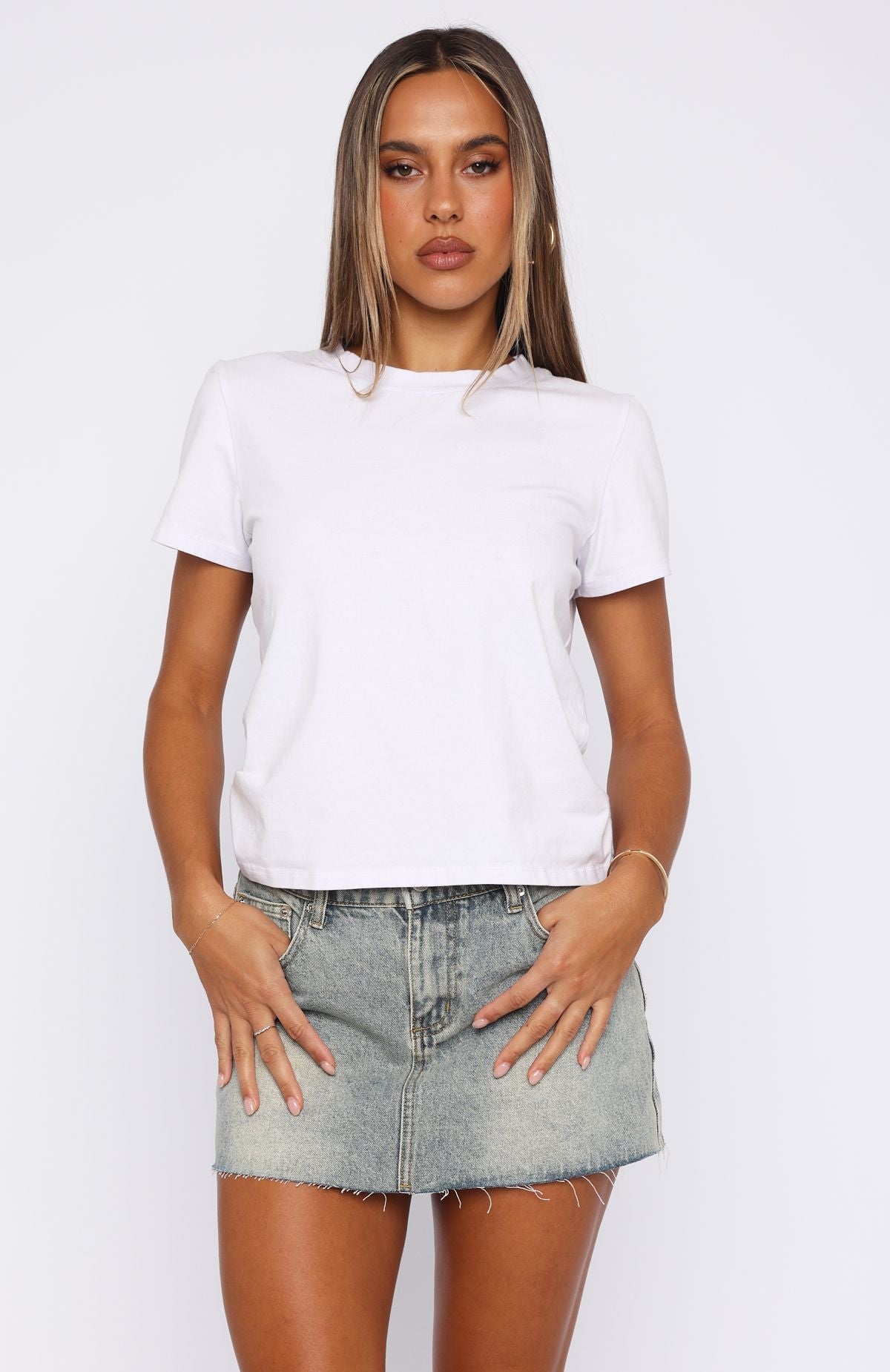 Trending Shining Down Denim Mini Skirt Sand Wash