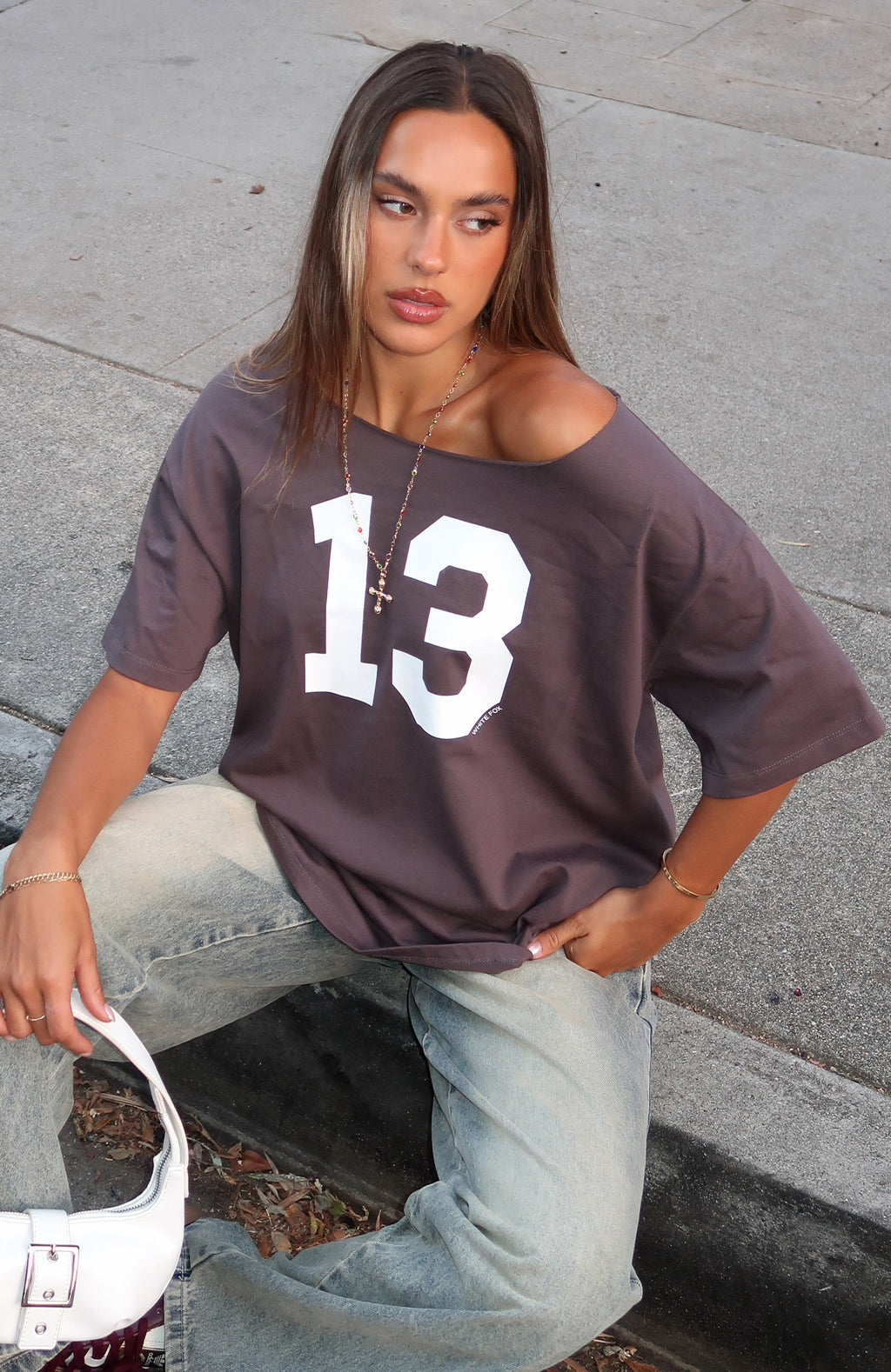 Trending Trial Run Off Shoulder Oversized Tee Volcanic