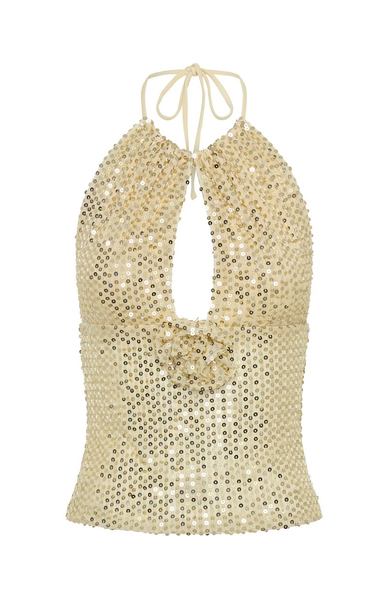 Trending Fated Souls Beaded Halter Top Cream