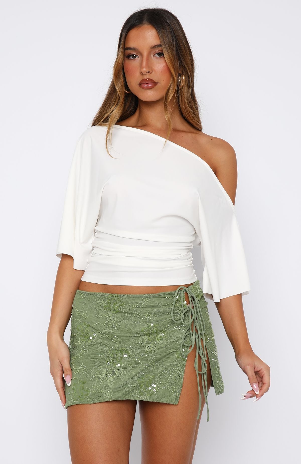 Trending Goddess You Sequin Mini Skirt Sage