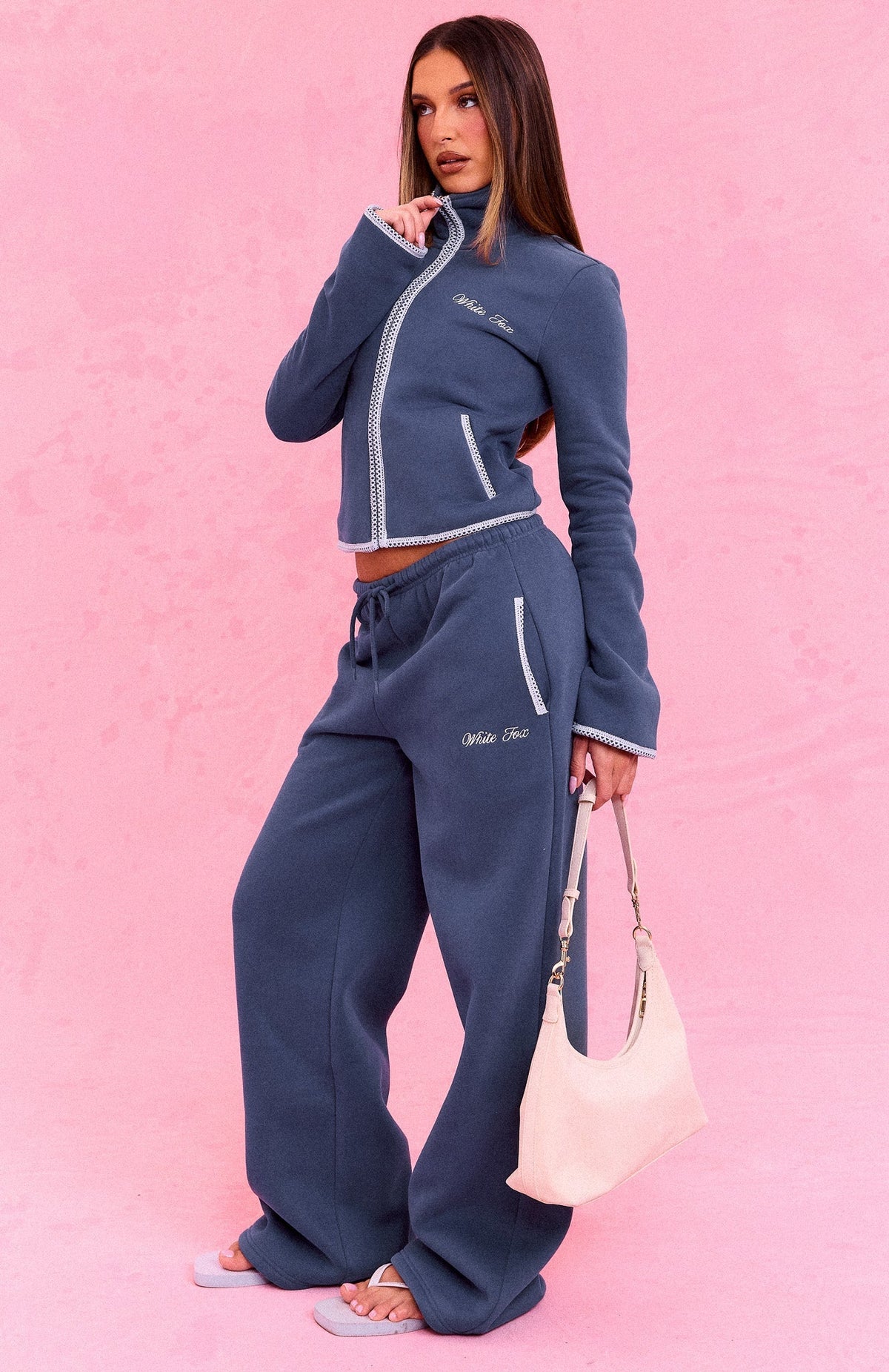 Trending The Social Club Helena Wide Leg Sweatpants Navy