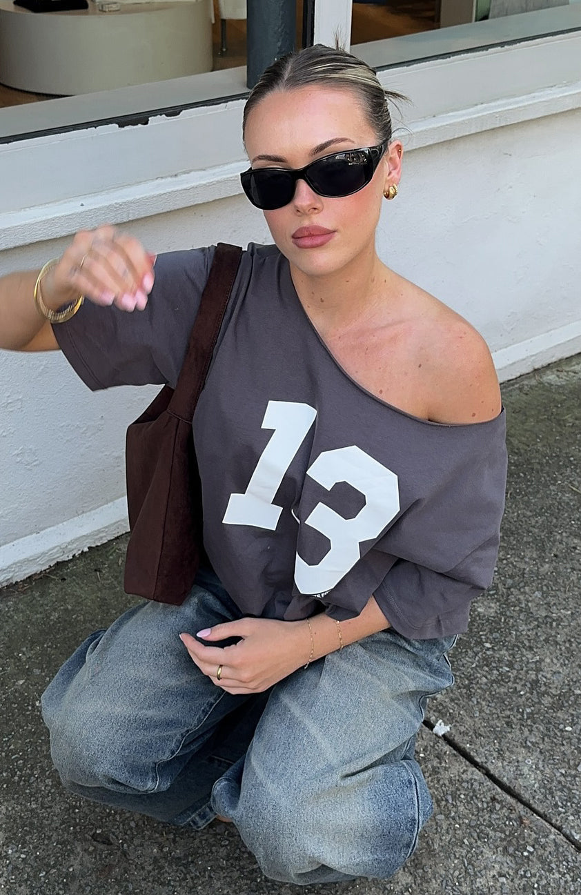 Trending Trial Run Off Shoulder Oversized Tee Volcanic