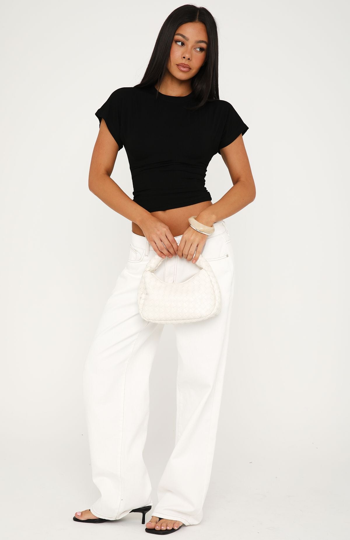 Trending Never The Right Time Cinched Waist Short Sleeve Top Black