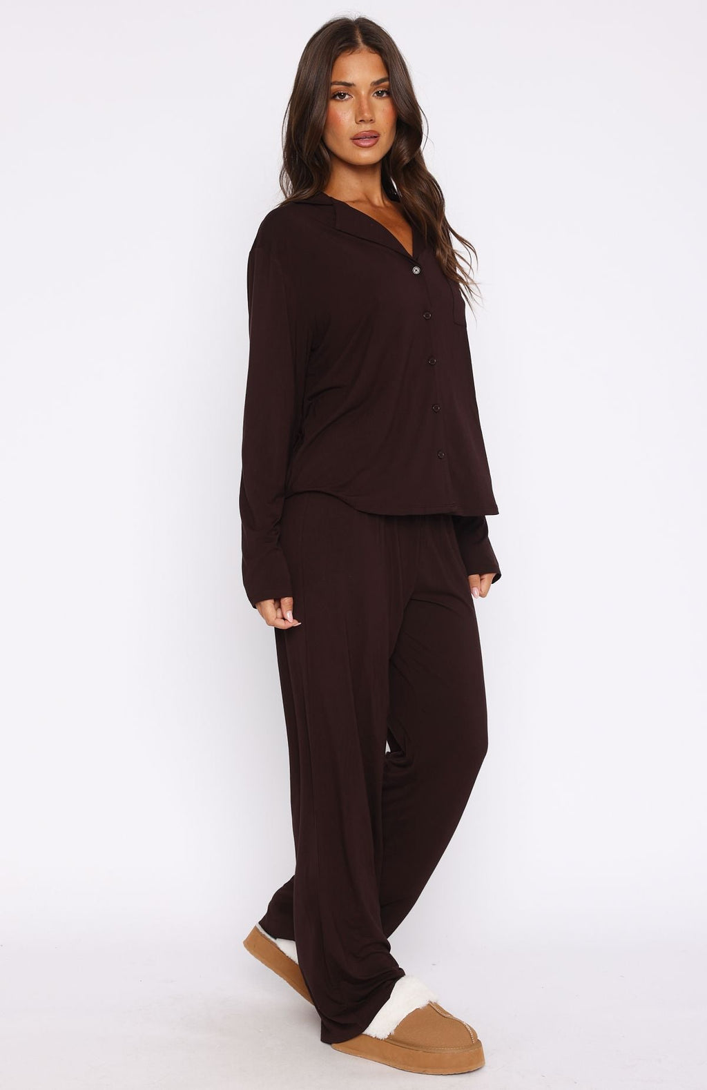 Trending Pillow Talk Long Sleeve Pyjama Set Chocolate