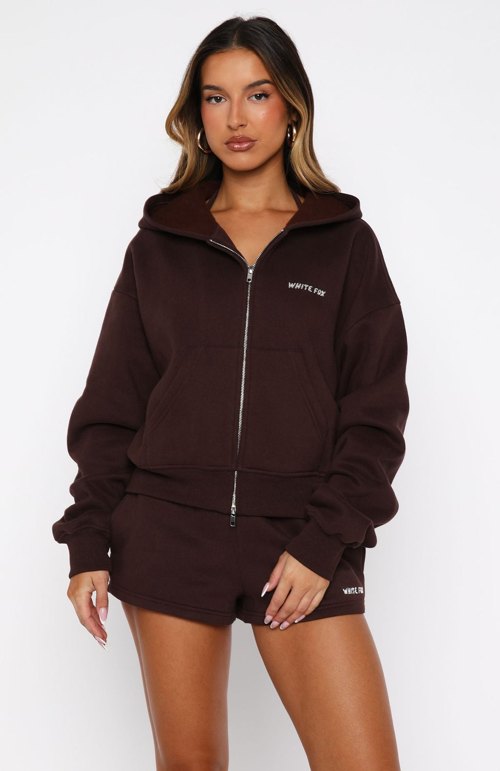 Trending Test Drive Boxy Zip Front Hoodie Chocolate
