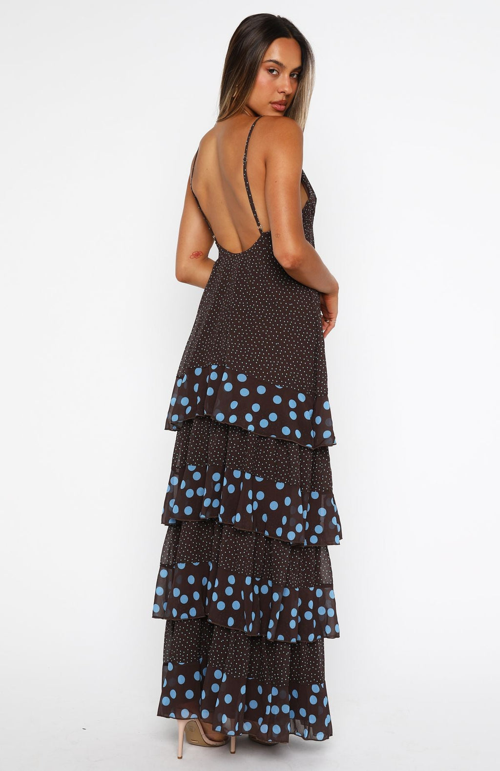 Trending Princess Maxi Dress ChocolateBlue Polka Dot