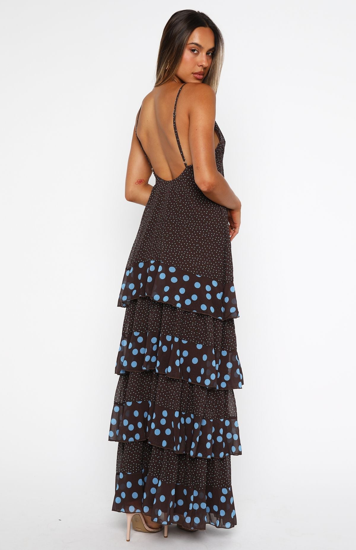 Trending Princess Maxi Dress ChocolateBlue Polka Dot