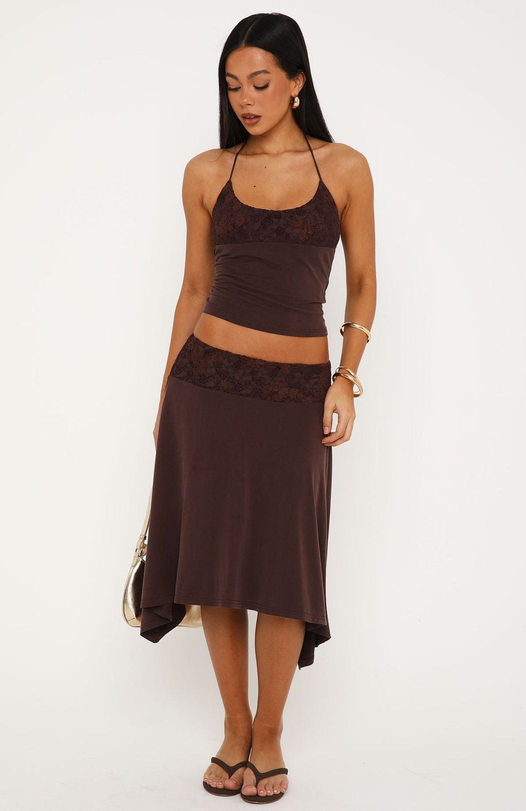 Trending Cool Chaos Midi Skirt Chocolate