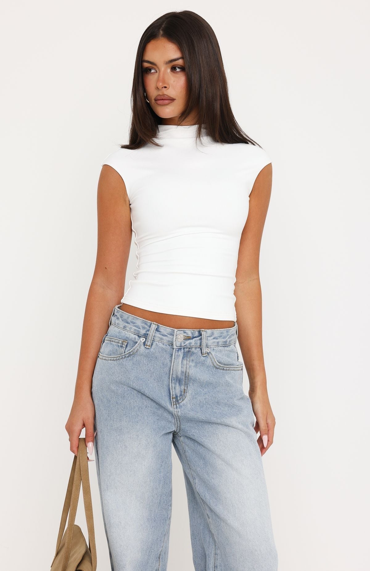 Trending No Apologies Needed High Neck Top White