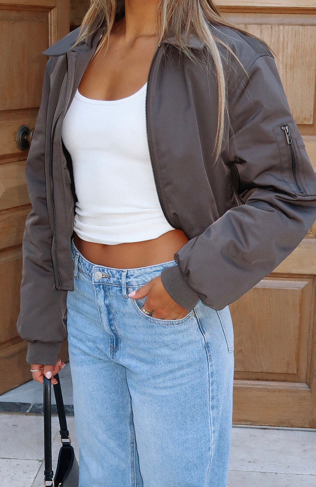 Trending Something Forgotten Bomber Jacket Slate
