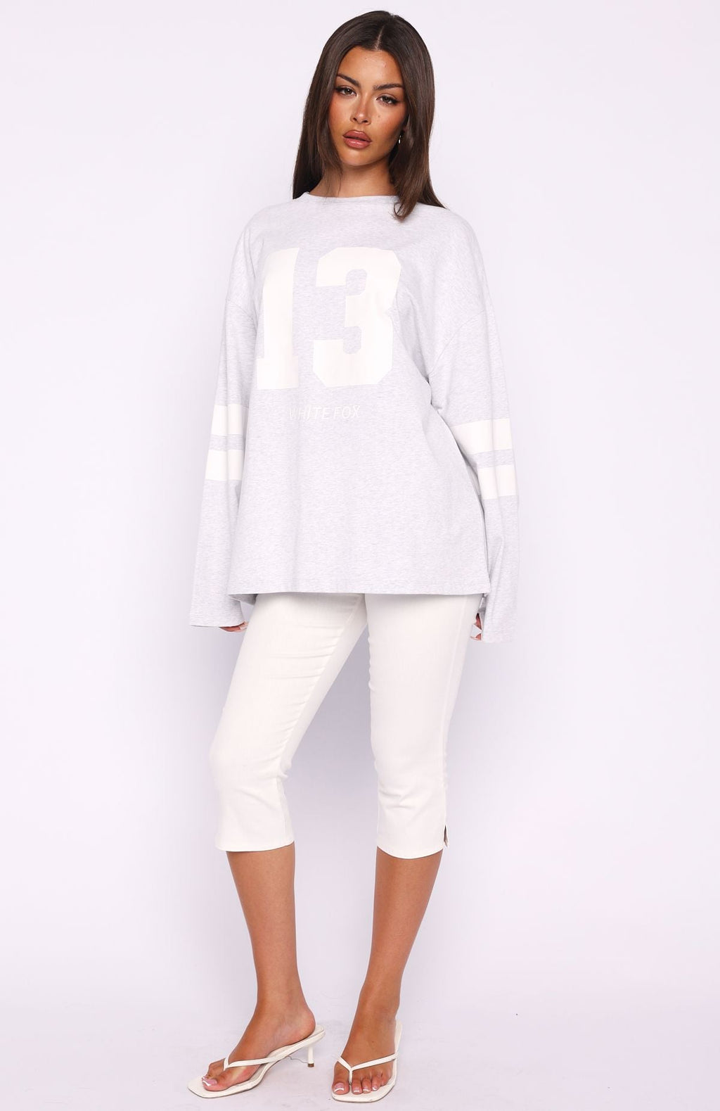 Trending Playing Ball Oversized Long Sleeve Tee Grey Marle