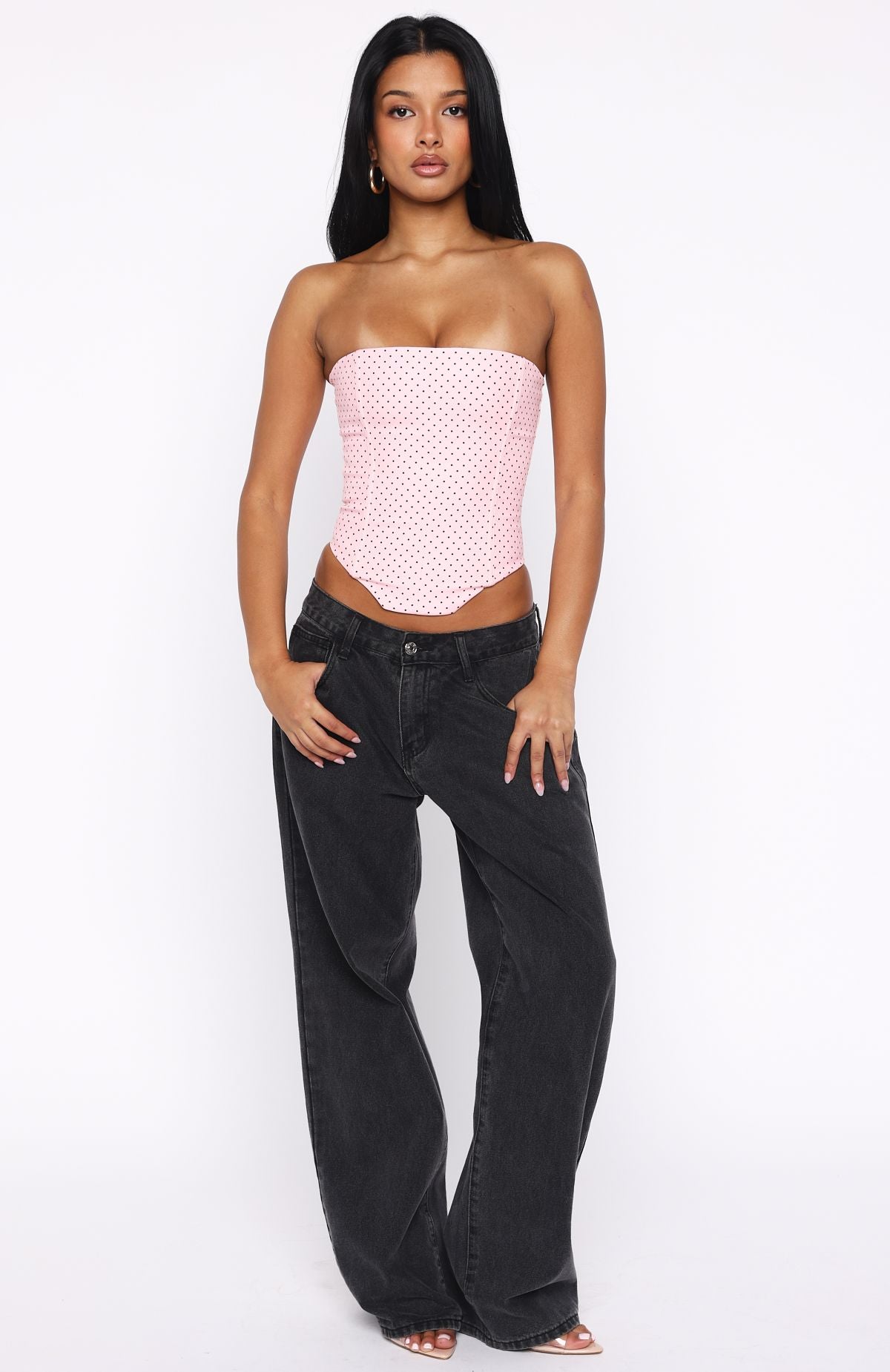 Trending Let It Go Strapless Bustier Pink Polka Dot