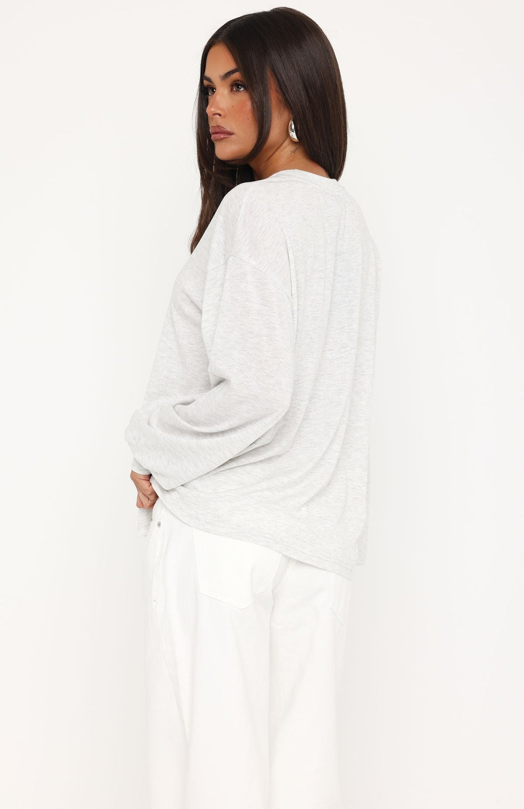 Trending Comfy Girl Oversized Long Sleeve Tee Light Grey Marle