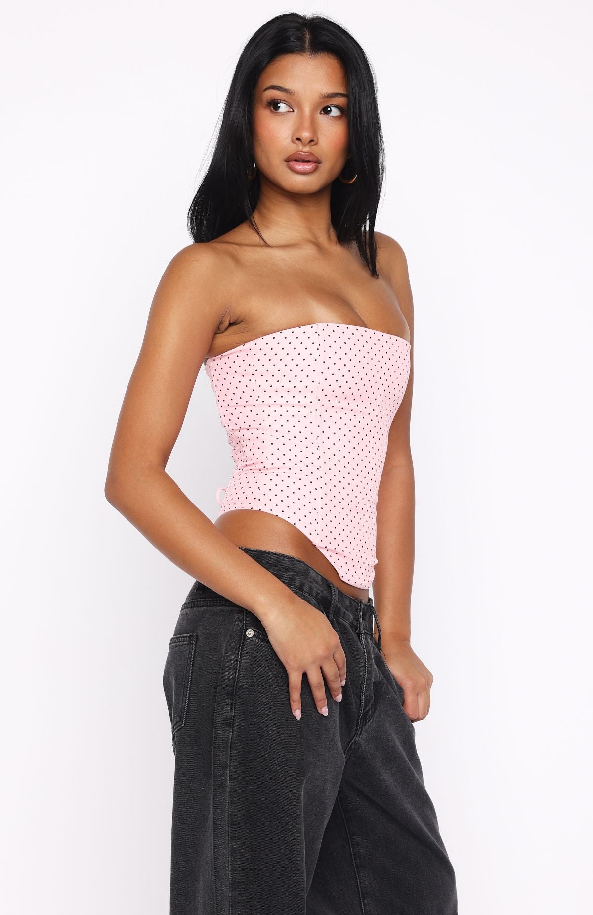 Trending Let It Go Strapless Bustier Pink Polka Dot