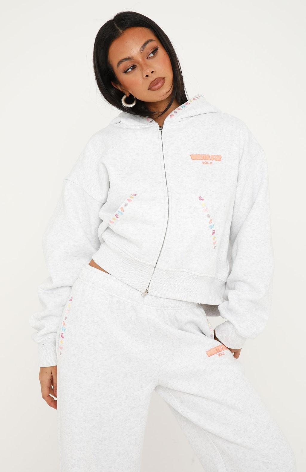 Trending Vol. 2 Boxy Zip Front Hoodie Grey Marle