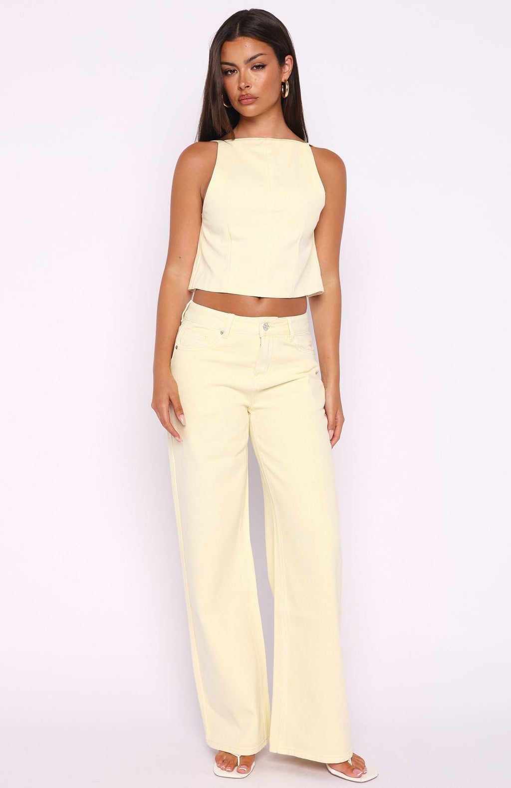 Trending Kalaya Mid Rise Wide Leg Jeans Lemon Wash