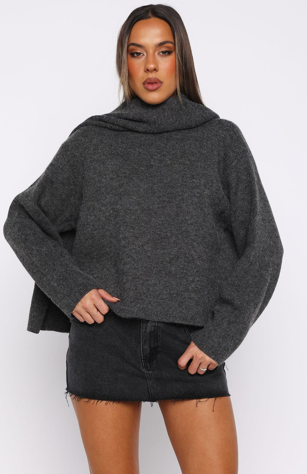 Trending Luxe Layers Knit Sweater Charcoal