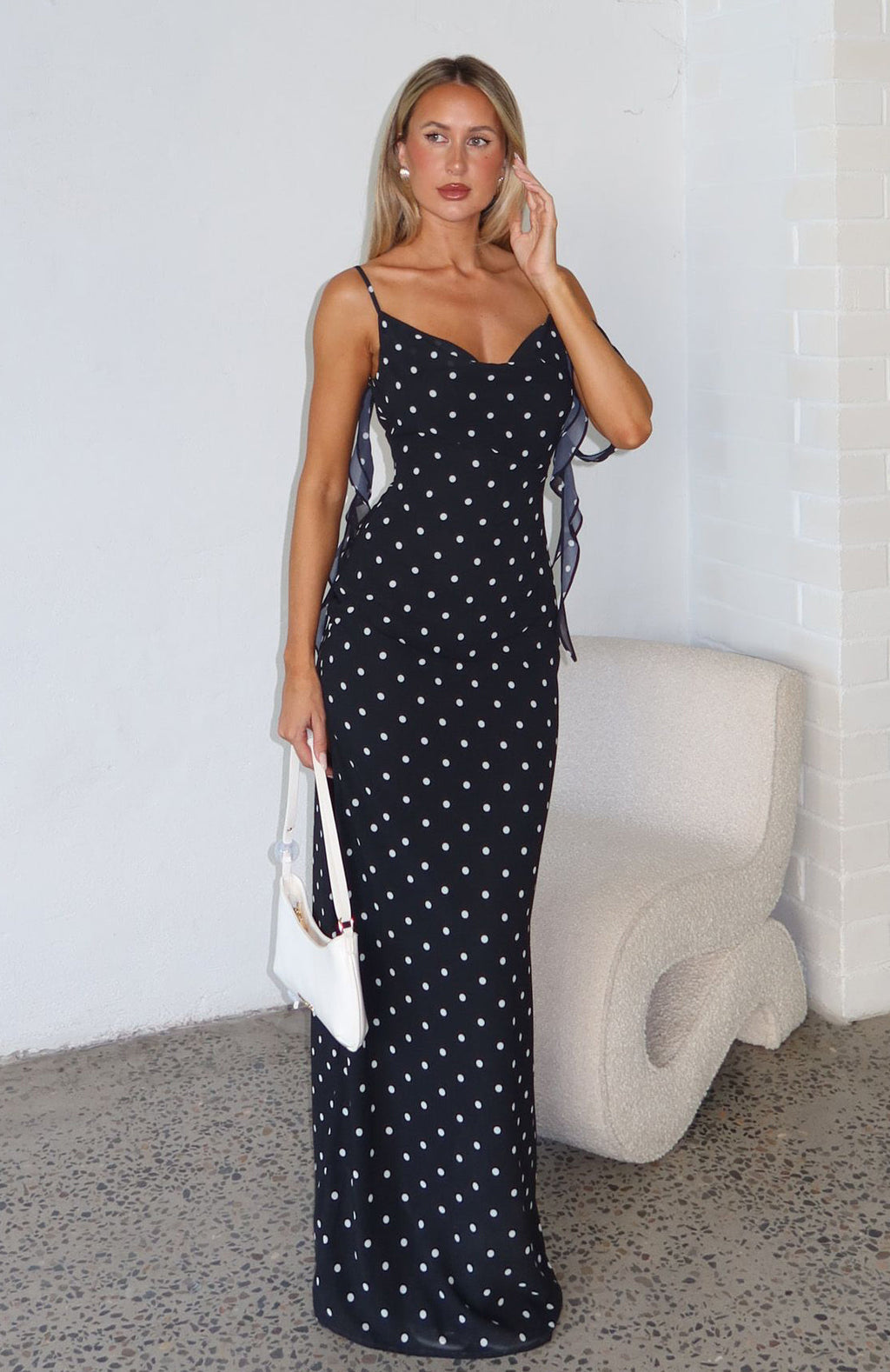 Trending Love Blossoms Maxi Dress BlackWhite Polka Dot