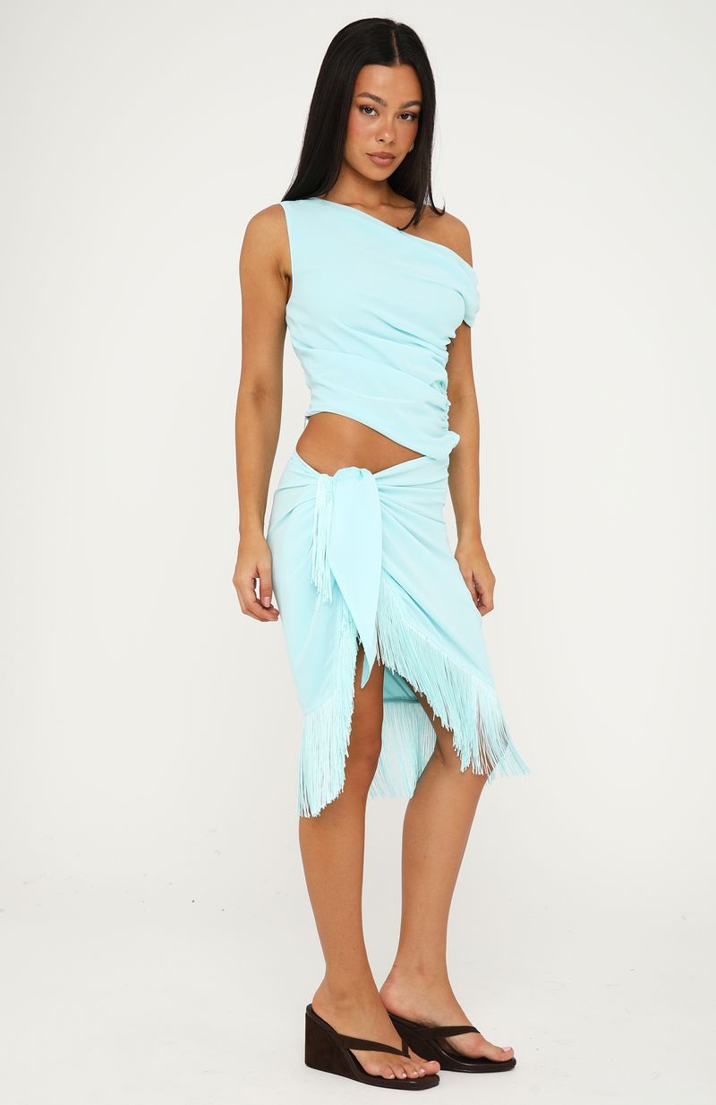 Trending Sweet And Savage Off Shoulder Midi Dress Aqua