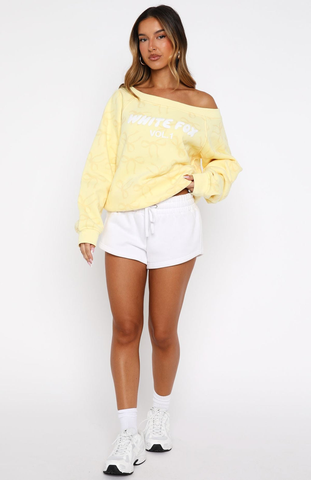 Trending Vol. 1 Off Shoulder Printed Sweater Lemon Bow