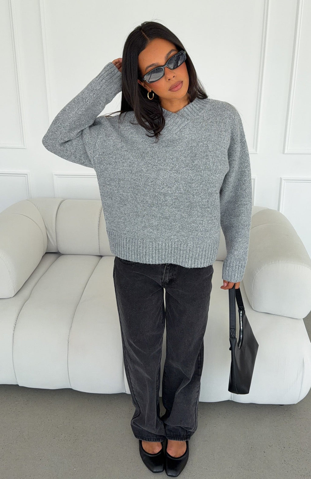 Trending Adelaide Knit Sweater Grey Marle