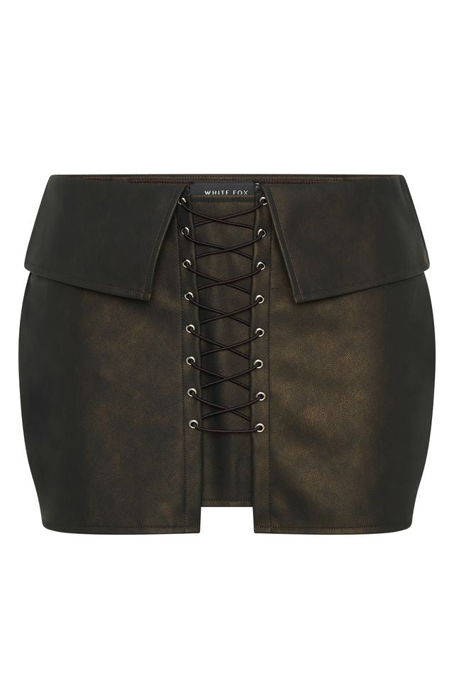 Trending Falling Star PU Mini Skirt Chocolate