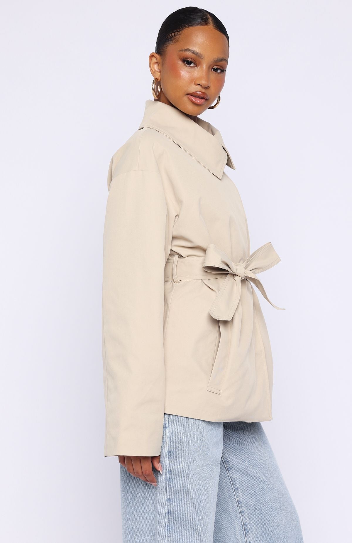 Trending Could Touch Cropped Trench Jacket Sand