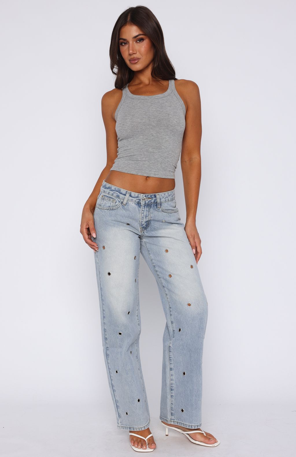 Trending Athina Low Rise Wide Leg Jeans Light Blue Wash