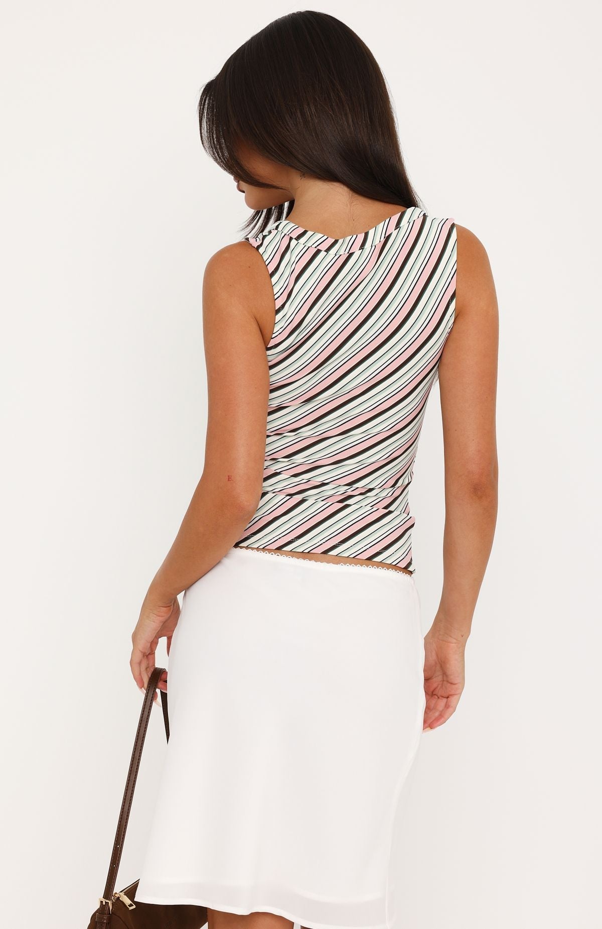 Trending Radiant Mood V Neck Tank Top PinkGreen Stripe