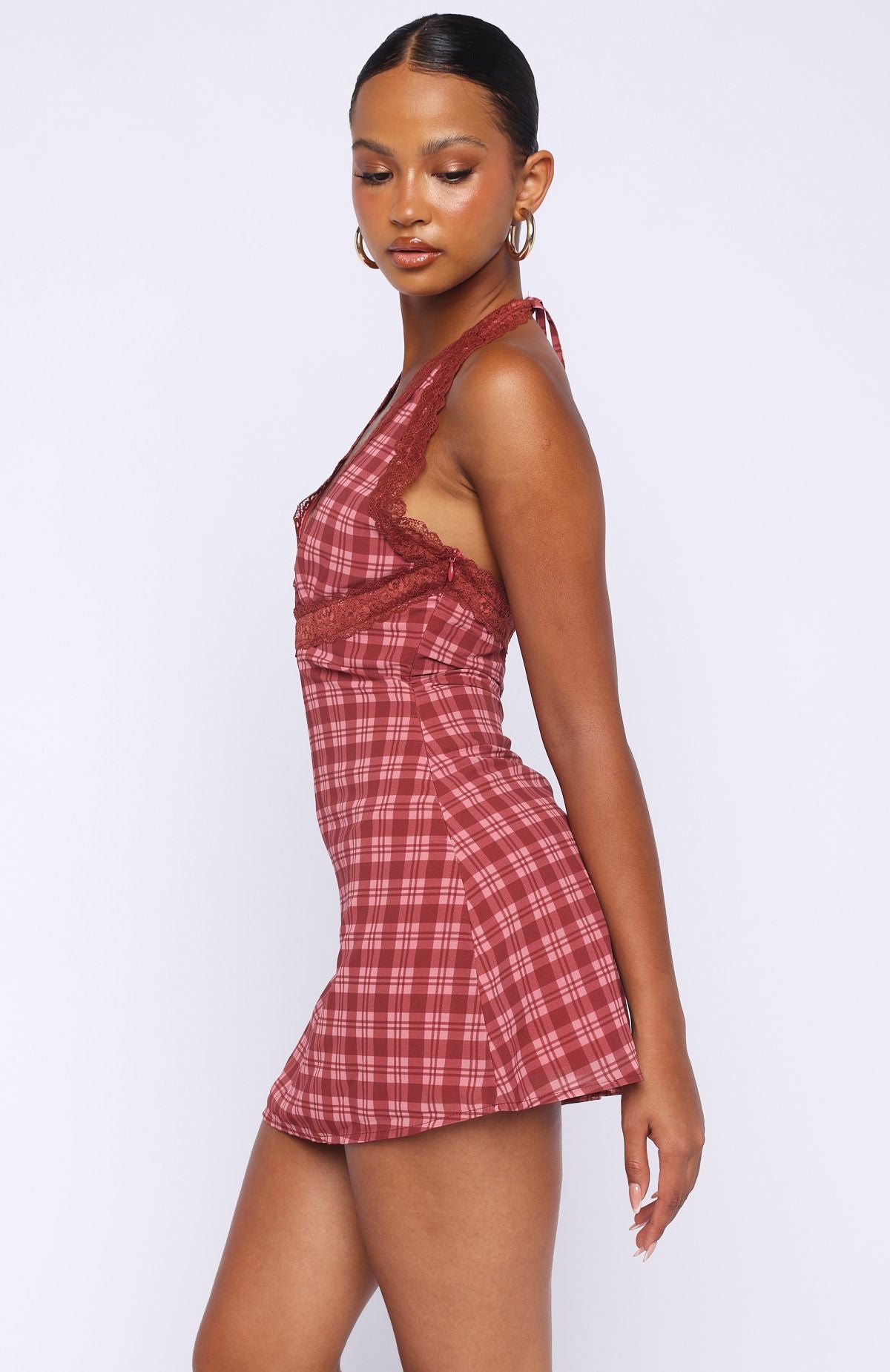 Trending A Girls Girl Mini Dress Berry Plaid