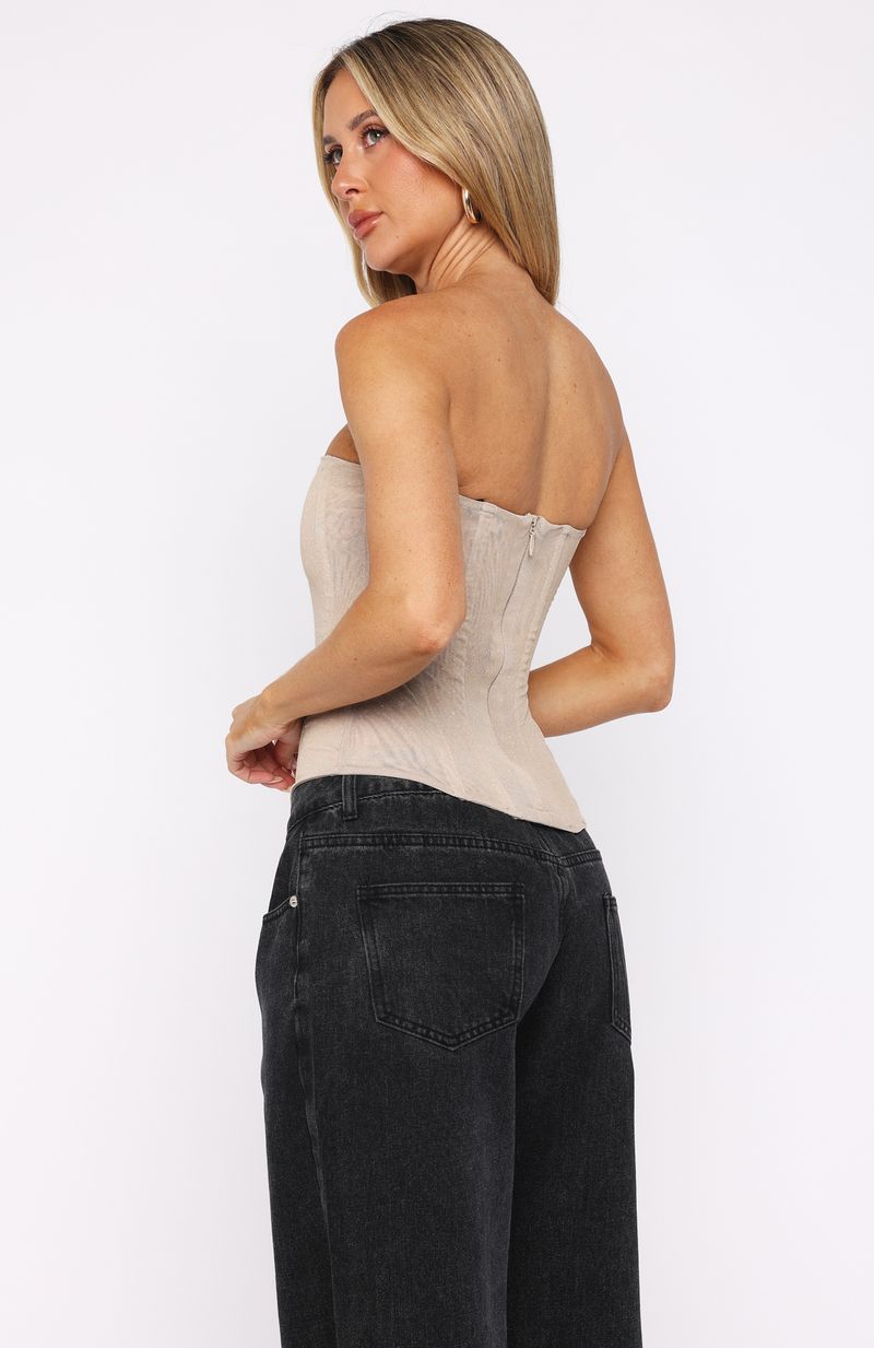 Trending Spotlight On Me Strapless Bustier Champagne Glitter