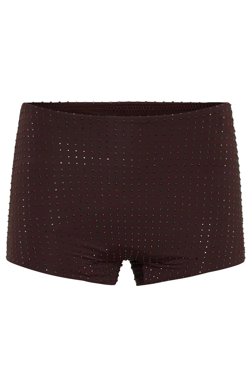 Trending Tempted Heart Embellished Mini Shorts Chocolate