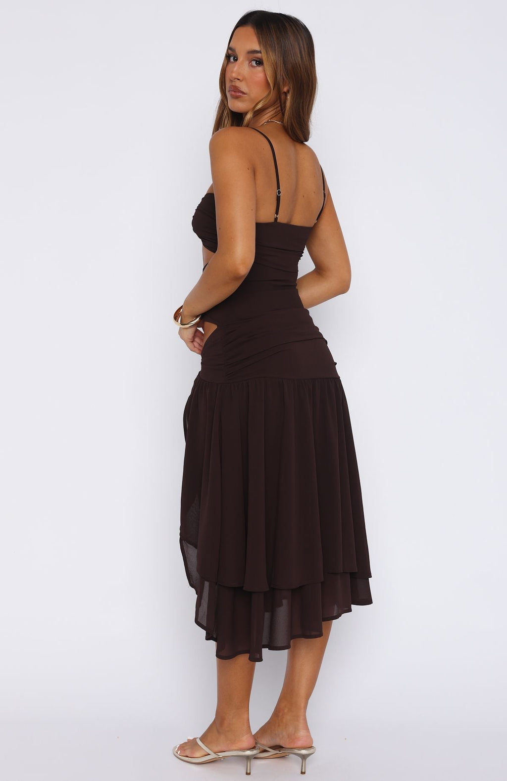 Trending Dancing In Greece Midi Dress Chocolate