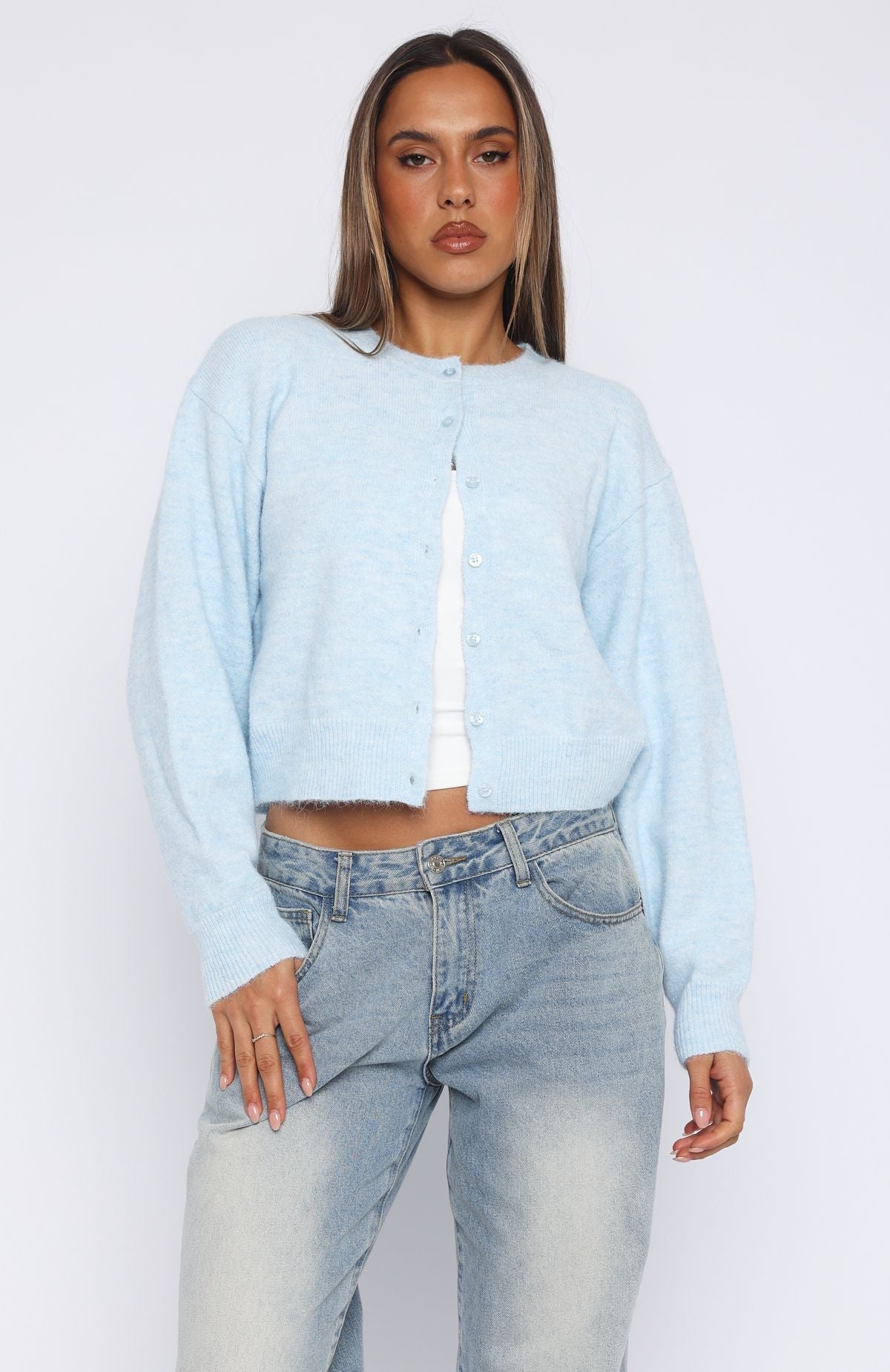 Trending Warm Whispers Knit Cardigan Baby Blue