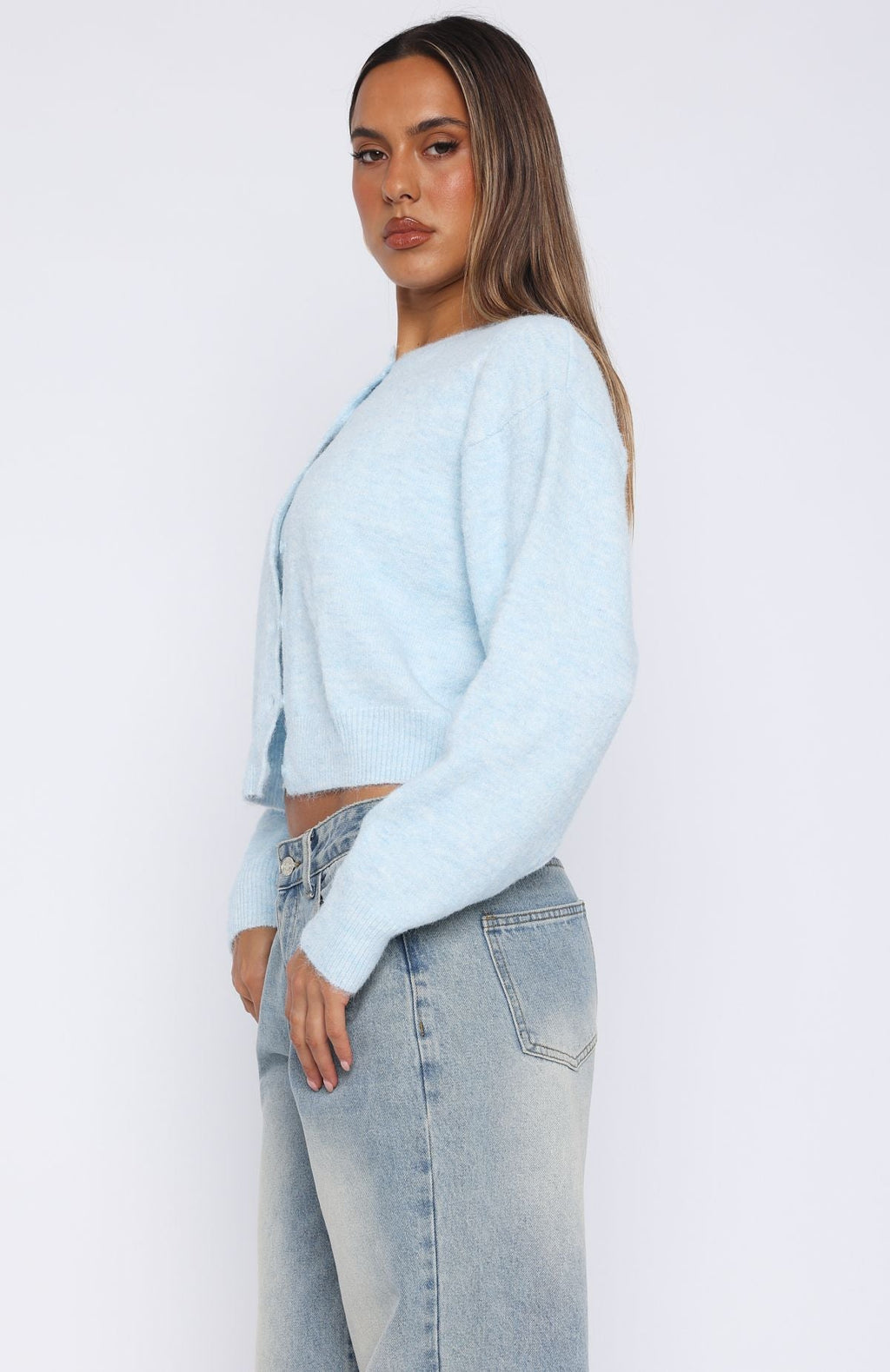 Trending Warm Whispers Knit Cardigan Baby Blue