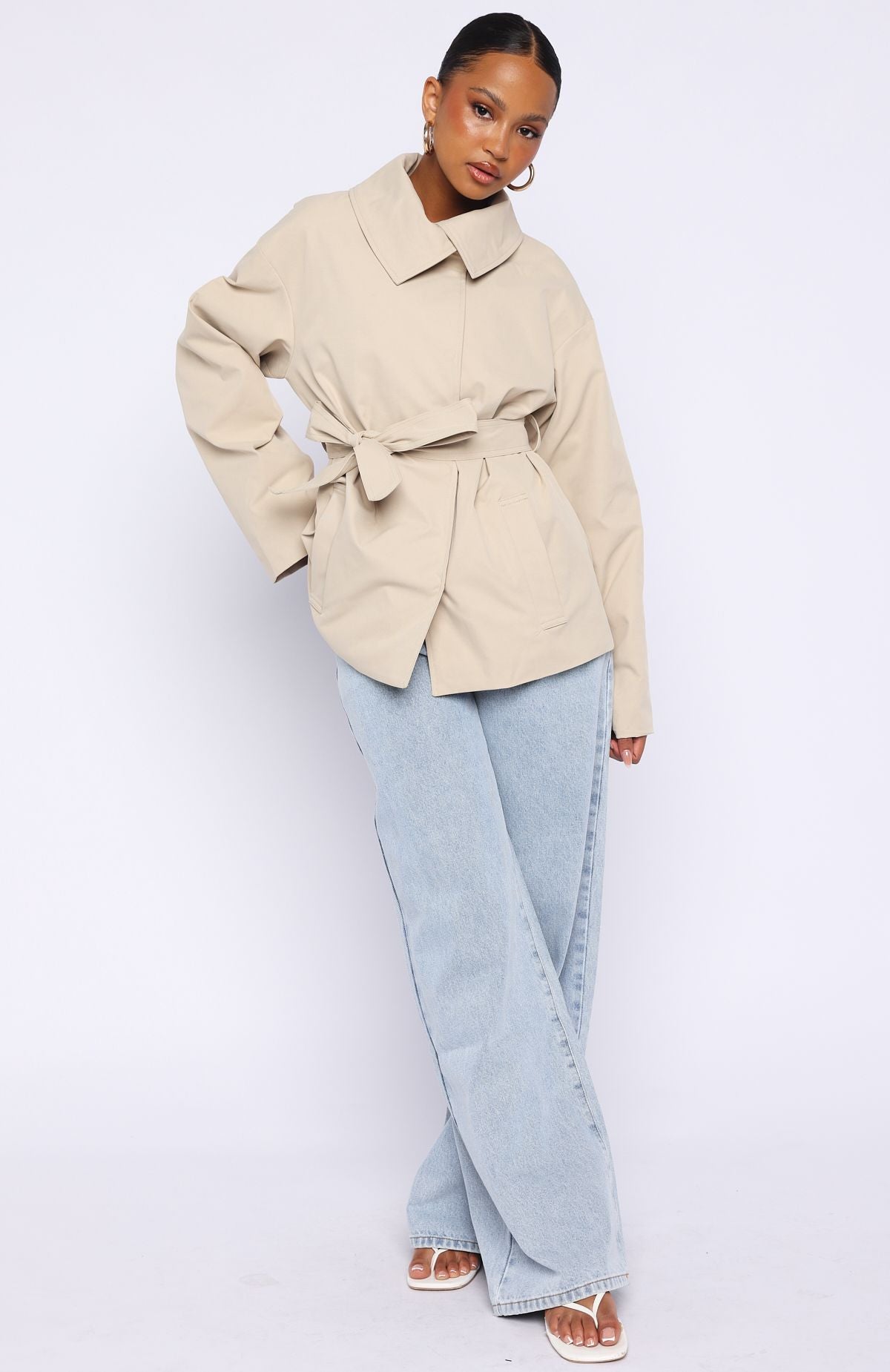 Trending Could Touch Cropped Trench Jacket Sand