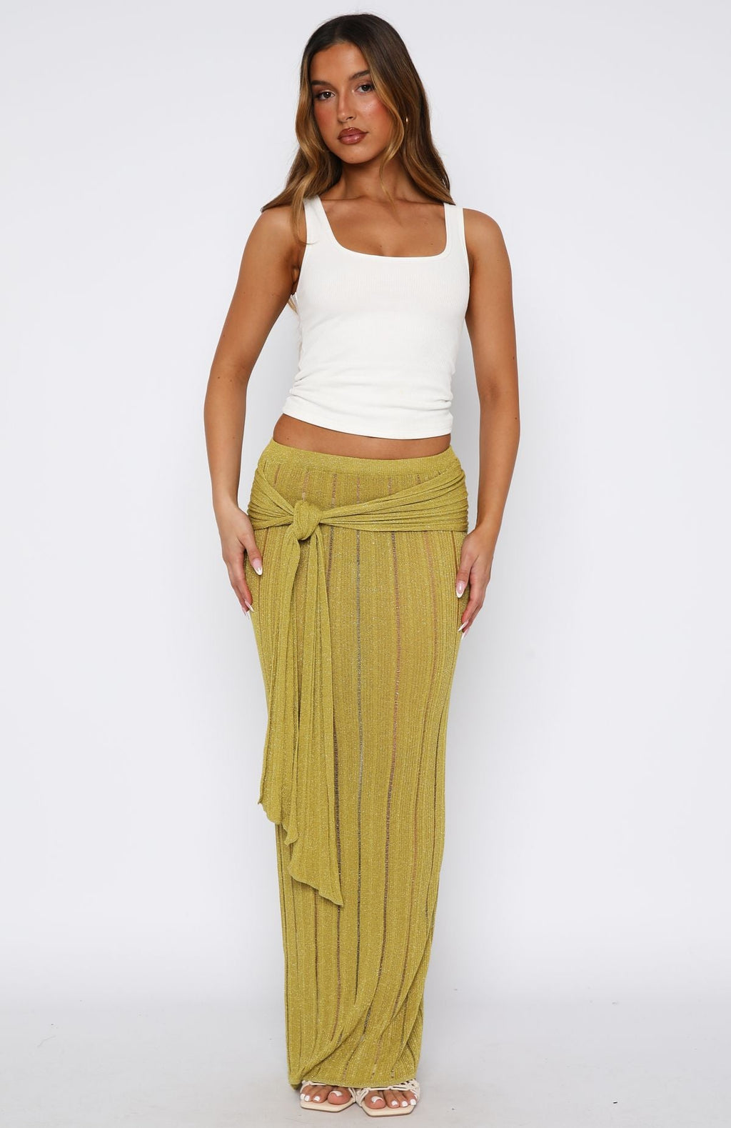 Trending Out At Sea Knit Maxi Skirt Chartreuse