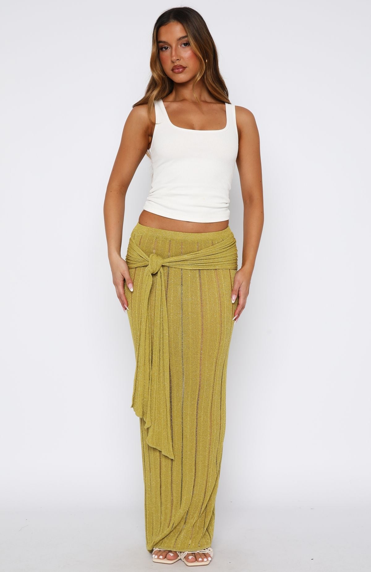 Trending Out At Sea Knit Maxi Skirt Chartreuse